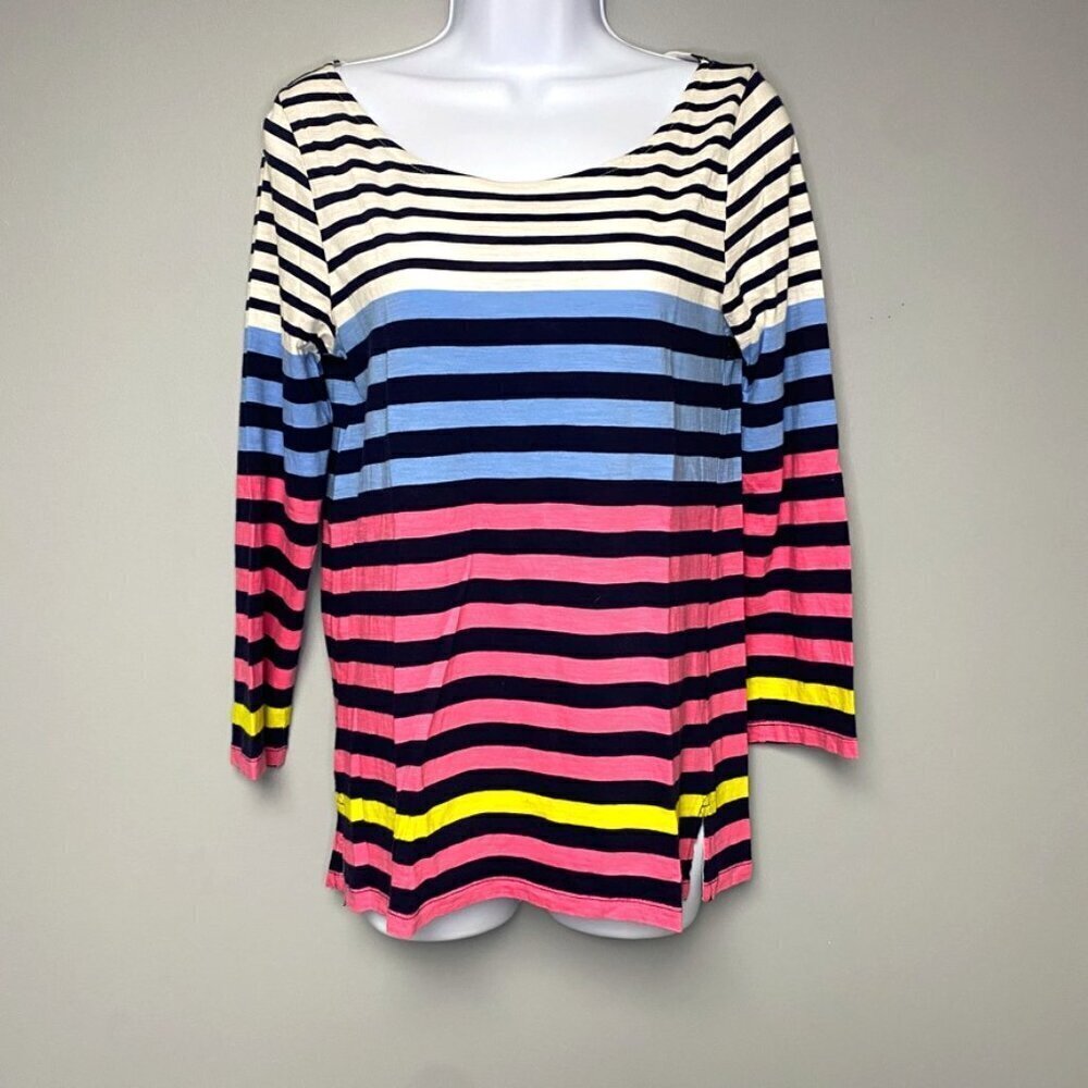 J.Crew Multicolor Stripe 100% Cotton Long Sleeve Boat Neck Tee Size M - Picture 1 of 5